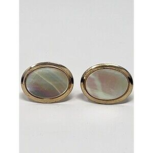 Vintage Mother Of Pearl Gold Tone Oval Cufflinks Bullet Back Unsigned MCM
